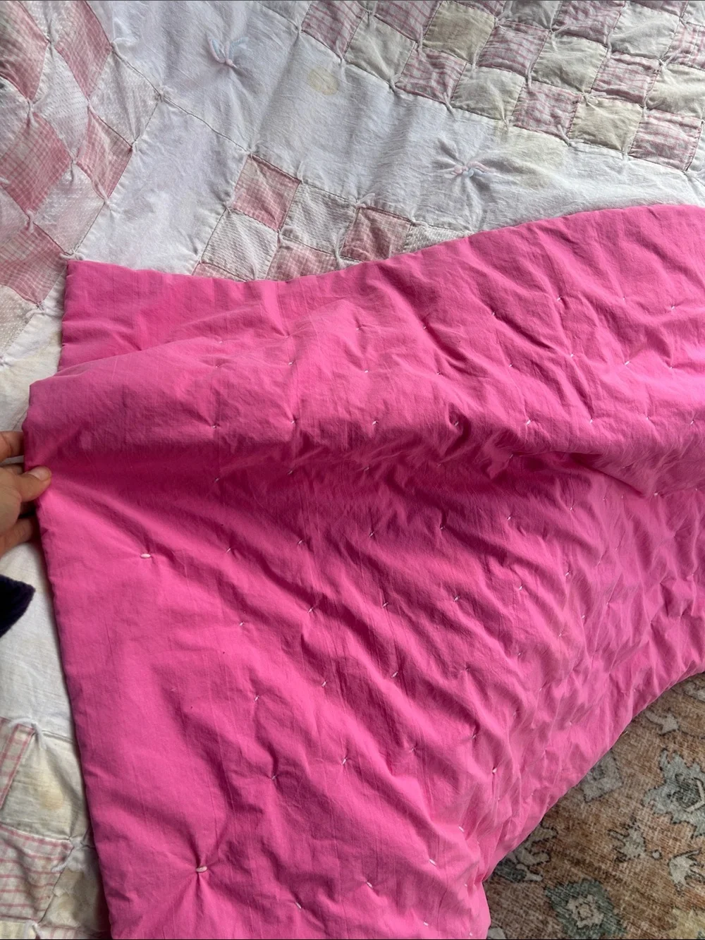 Vintage Quilt Handmade Pink and White Patchwork Quilt - Classic Twin Bedding